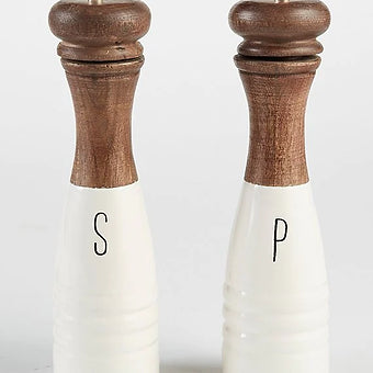 Wood & Enamel Salt & Pepper Shaker Set