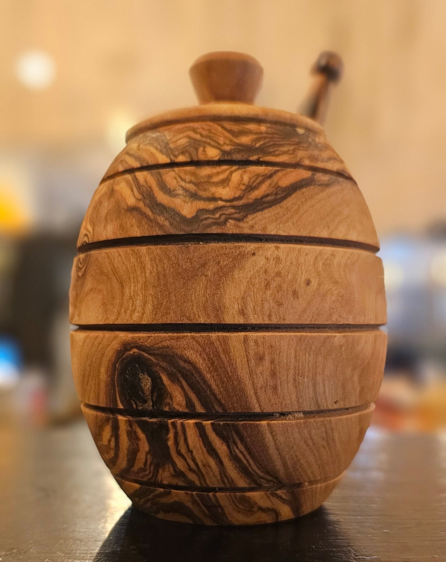 Olive Wood Honey Jar w/Dipper