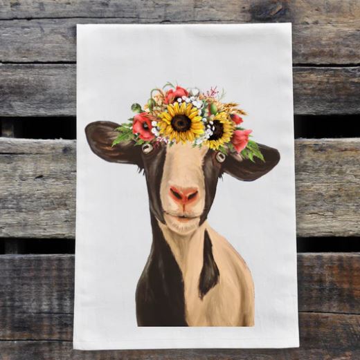 Hippie Hound Sunflower Goat Tea Towel